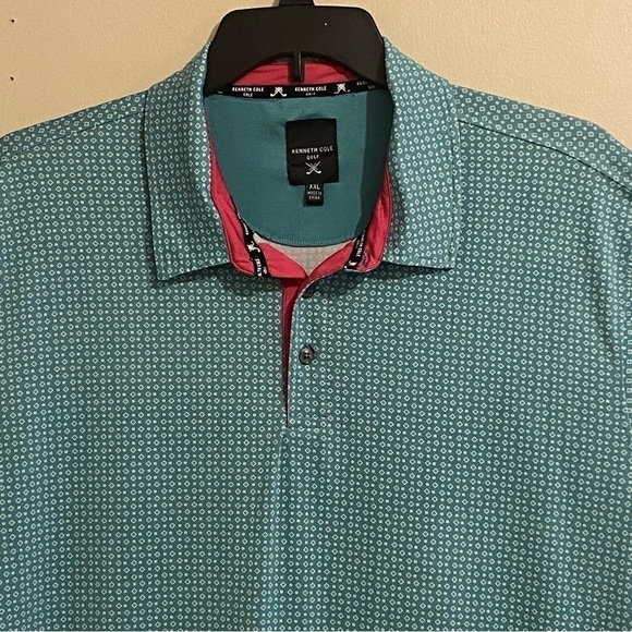 Kenneth Cole Golf Polo Shirt Men's XXL Green Performance Geometric Short Sleeve - Picture 2 of 14